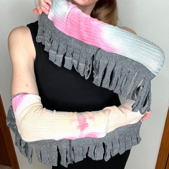 Mummy Bandage Gloves Pink Tie Dye Lace Up Arm Warmers Gray Ripped Whimsygoth Psy - Picture 11 of 11